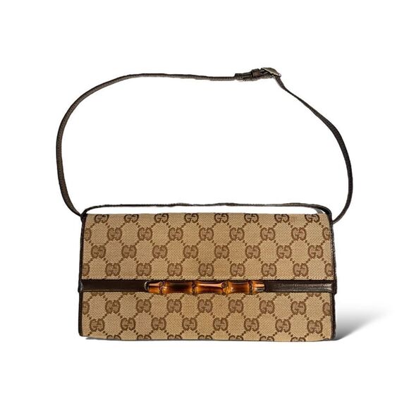 GUCCI GG Canvas Bamboo Bar Clutch/ Waist bag/ Sling Bag - Picture 3 of 13